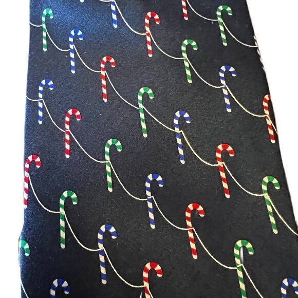 Holidays Candy Cane Lane Men's Tie on Navy Blue - Picture 1 of 3